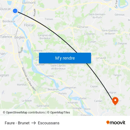 Faure - Brunet to Escoussans map