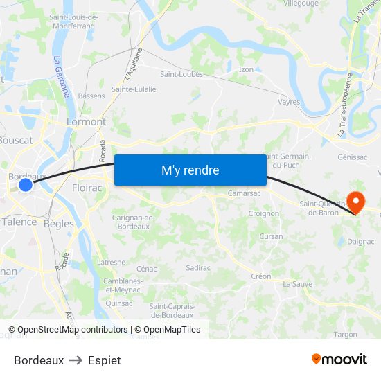 Bordeaux to Espiet map