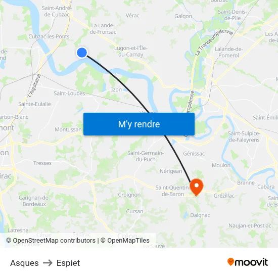 Asques to Espiet map