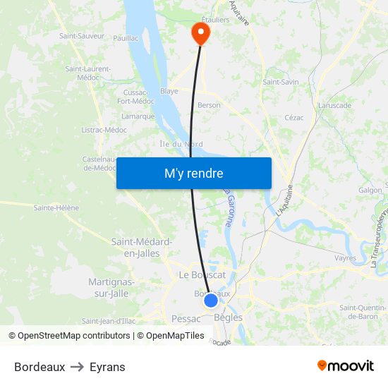 Bordeaux to Eyrans map