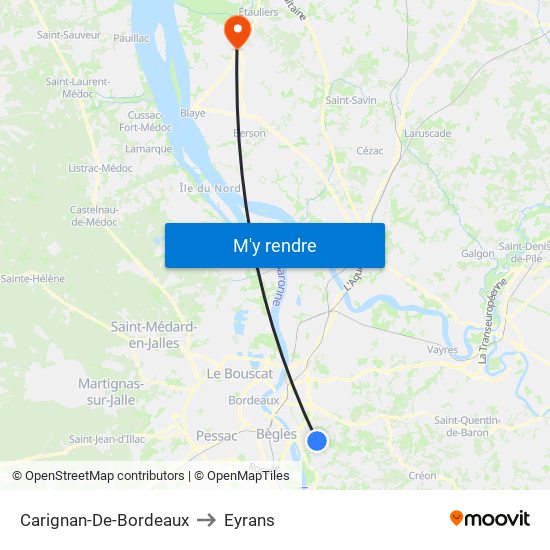 Carignan-De-Bordeaux to Eyrans map