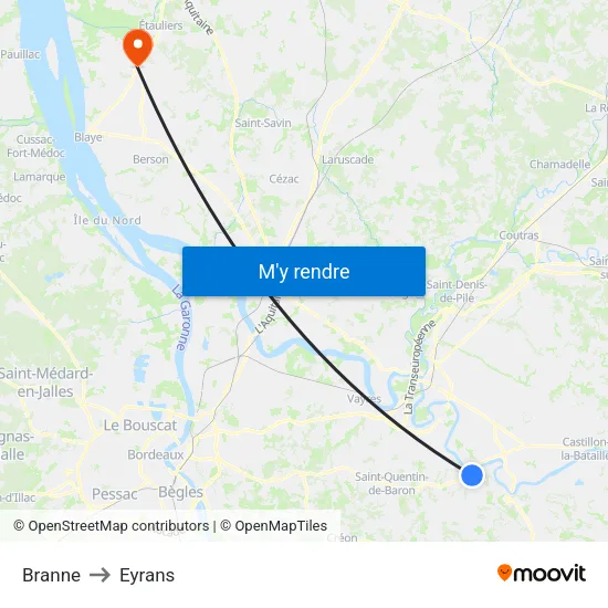 Branne to Eyrans map