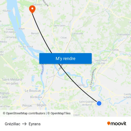 Grézillac to Eyrans map