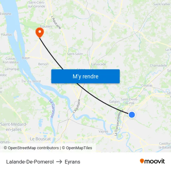 Lalande-De-Pomerol to Eyrans map