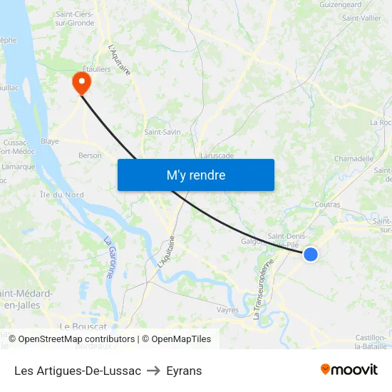 Les Artigues-De-Lussac to Eyrans map