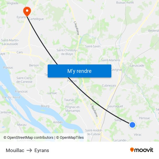 Mouillac to Eyrans map