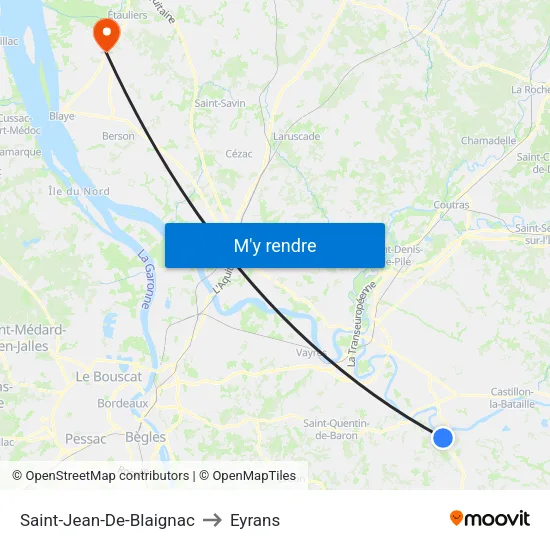 Saint-Jean-De-Blaignac to Eyrans map