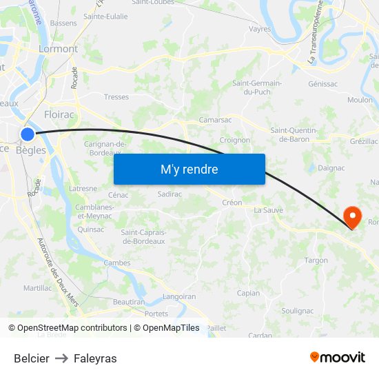 Belcier to Faleyras map