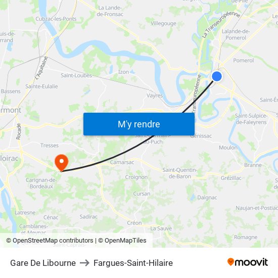 Gare De Libourne to Fargues-Saint-Hilaire map