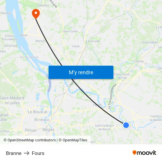 Branne to Fours map