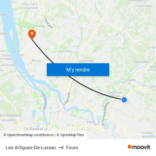 Les Artigues-De-Lussac to Fours map