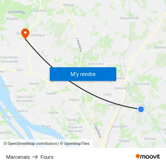 Marcenais to Fours map