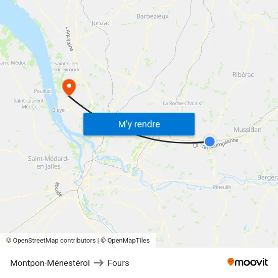 Montpon-Ménestérol to Fours map