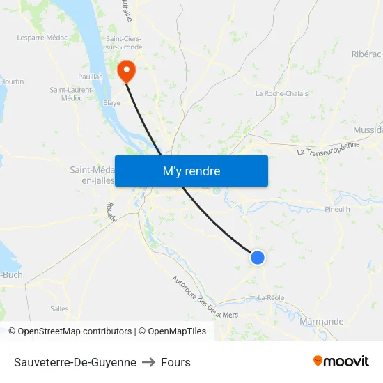 Sauveterre-De-Guyenne to Fours map