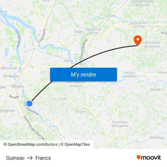 Quinsac to Francs map