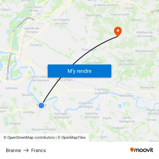 Branne to Francs map