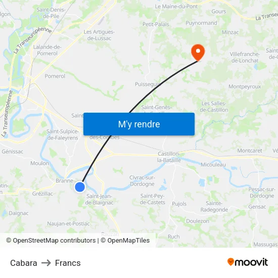 Cabara to Francs map