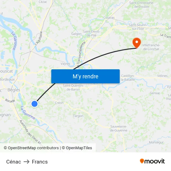 Cénac to Francs map