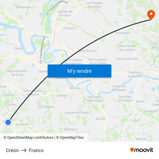 Créon to Francs map