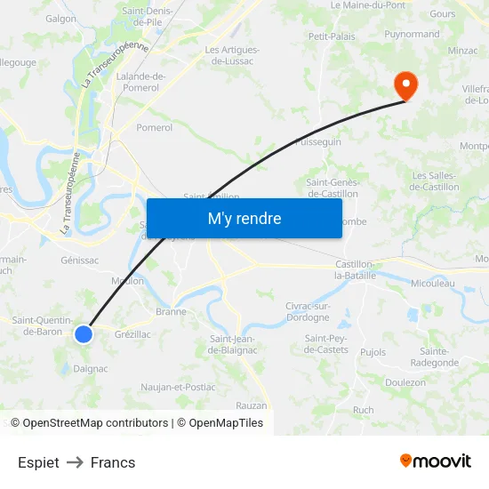 Espiet to Francs map