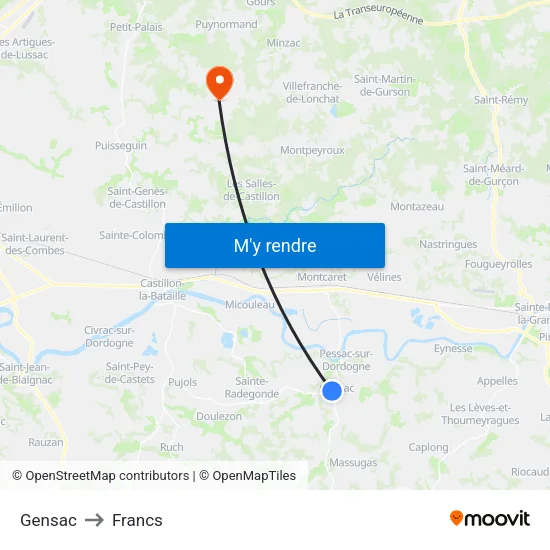 Gensac to Francs map