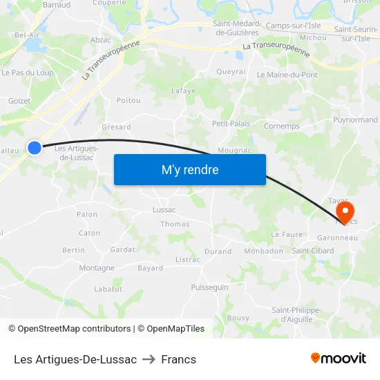 Les Artigues-De-Lussac to Francs map