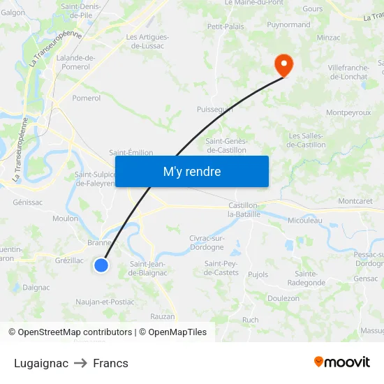 Lugaignac to Francs map