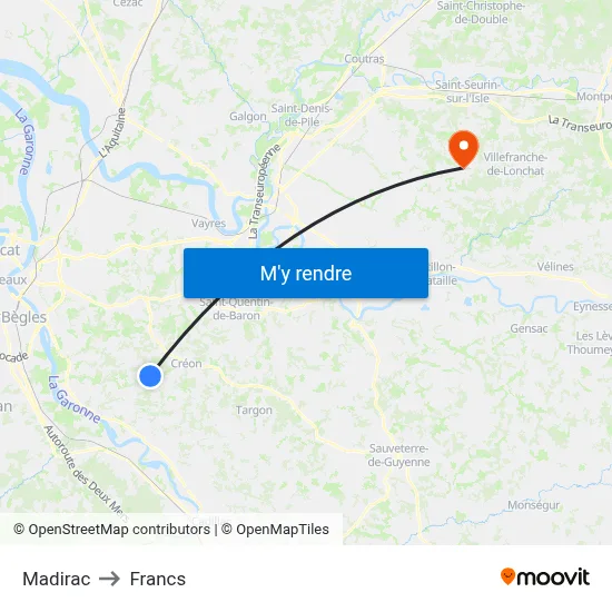 Madirac to Francs map