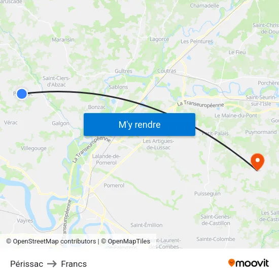 Périssac to Francs map