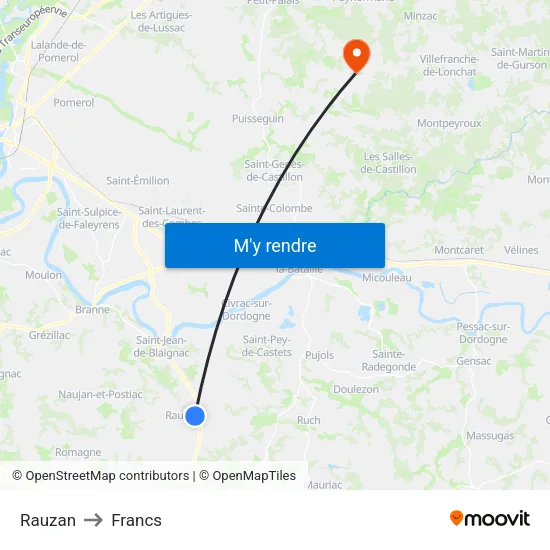 Rauzan to Francs map