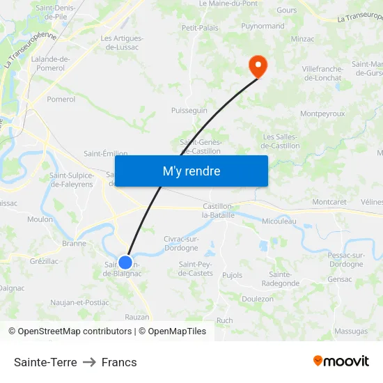 Sainte-Terre to Francs map
