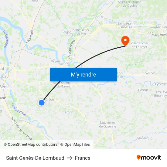 Saint-Genès-De-Lombaud to Francs map