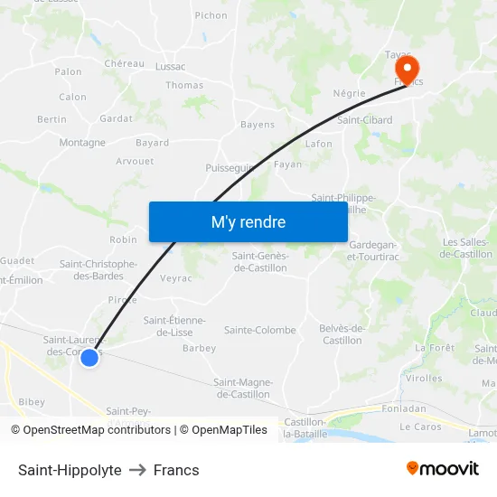 Saint-Hippolyte to Francs map