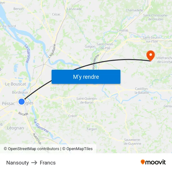 Nansouty to Francs map
