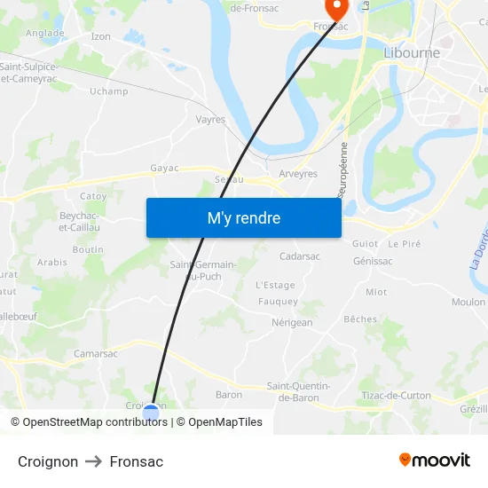 Croignon to Fronsac map