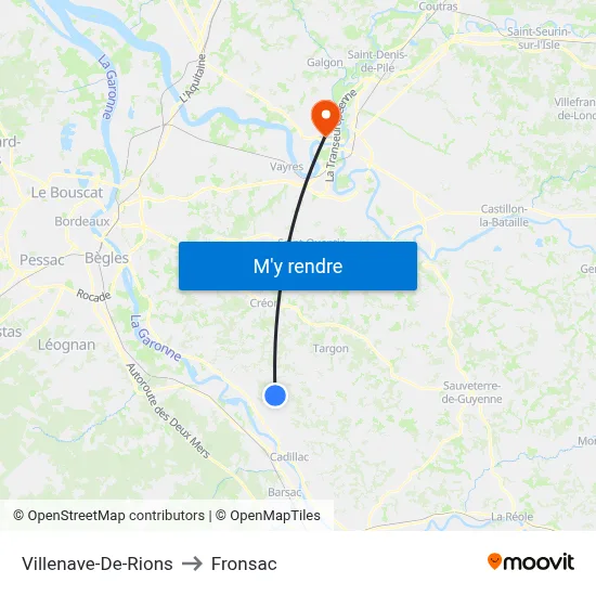 Villenave-De-Rions to Fronsac map