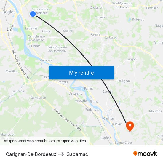 Carignan-De-Bordeaux to Gabarnac map
