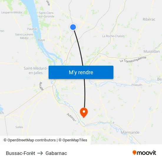 Bussac-Forêt to Gabarnac map