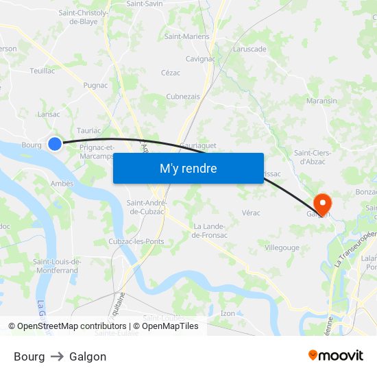 Bourg to Galgon map