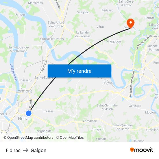 Floirac to Galgon map