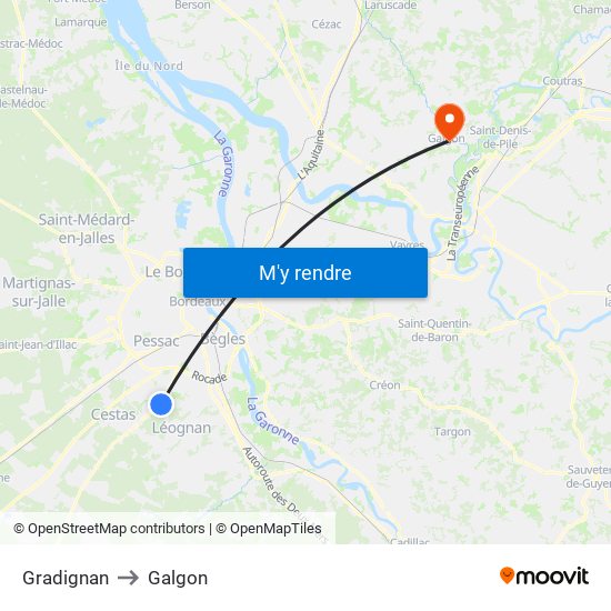 Gradignan to Galgon map