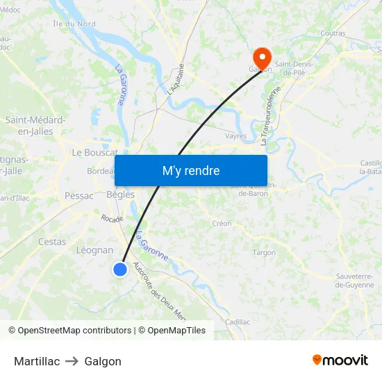 Martillac to Galgon map