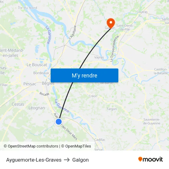 Ayguemorte-Les-Graves to Galgon map