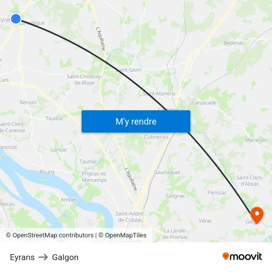 Eyrans to Galgon map