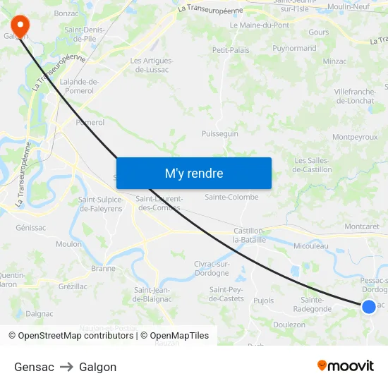 Gensac to Galgon map
