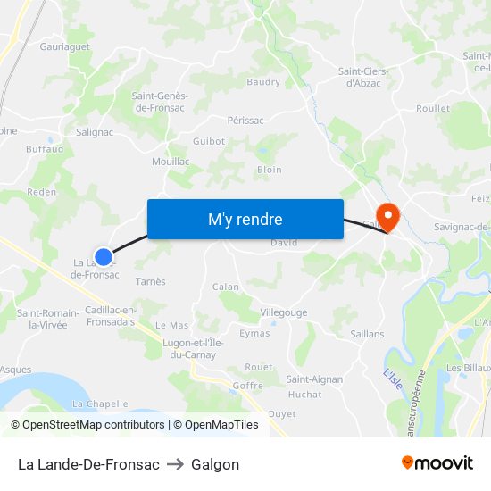 La Lande-De-Fronsac to Galgon map