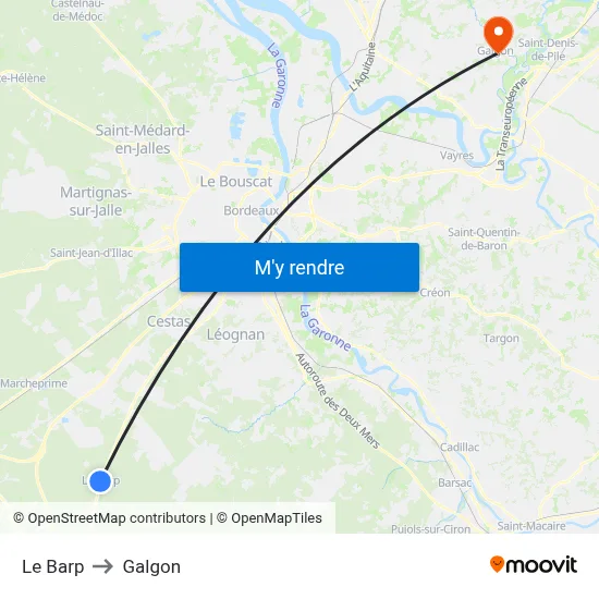 Le Barp to Galgon map