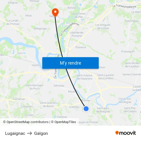 Lugaignac to Galgon map
