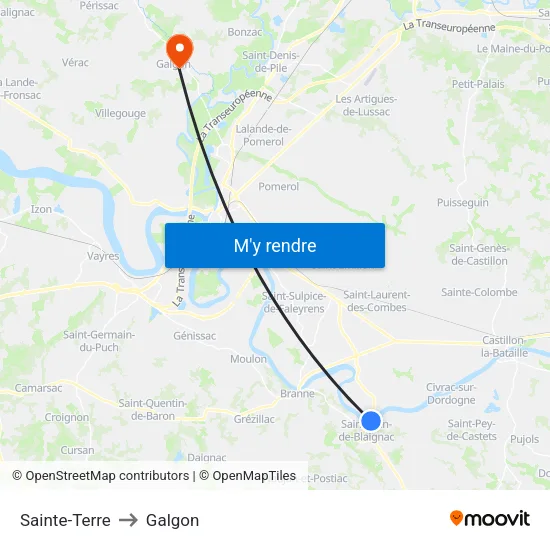 Sainte-Terre to Galgon map