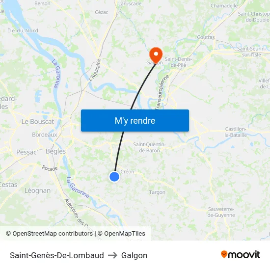 Saint-Genès-De-Lombaud to Galgon map